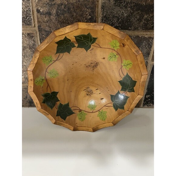 Vintage Large Footed Bowl...Hand Painted Leaves....Maple 1950's - Picture 3 of 13
